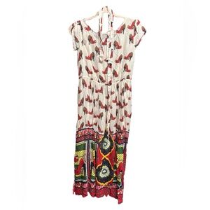 Red and Cream Shoe Print Farm Rio Rhode Style Maxi Dress